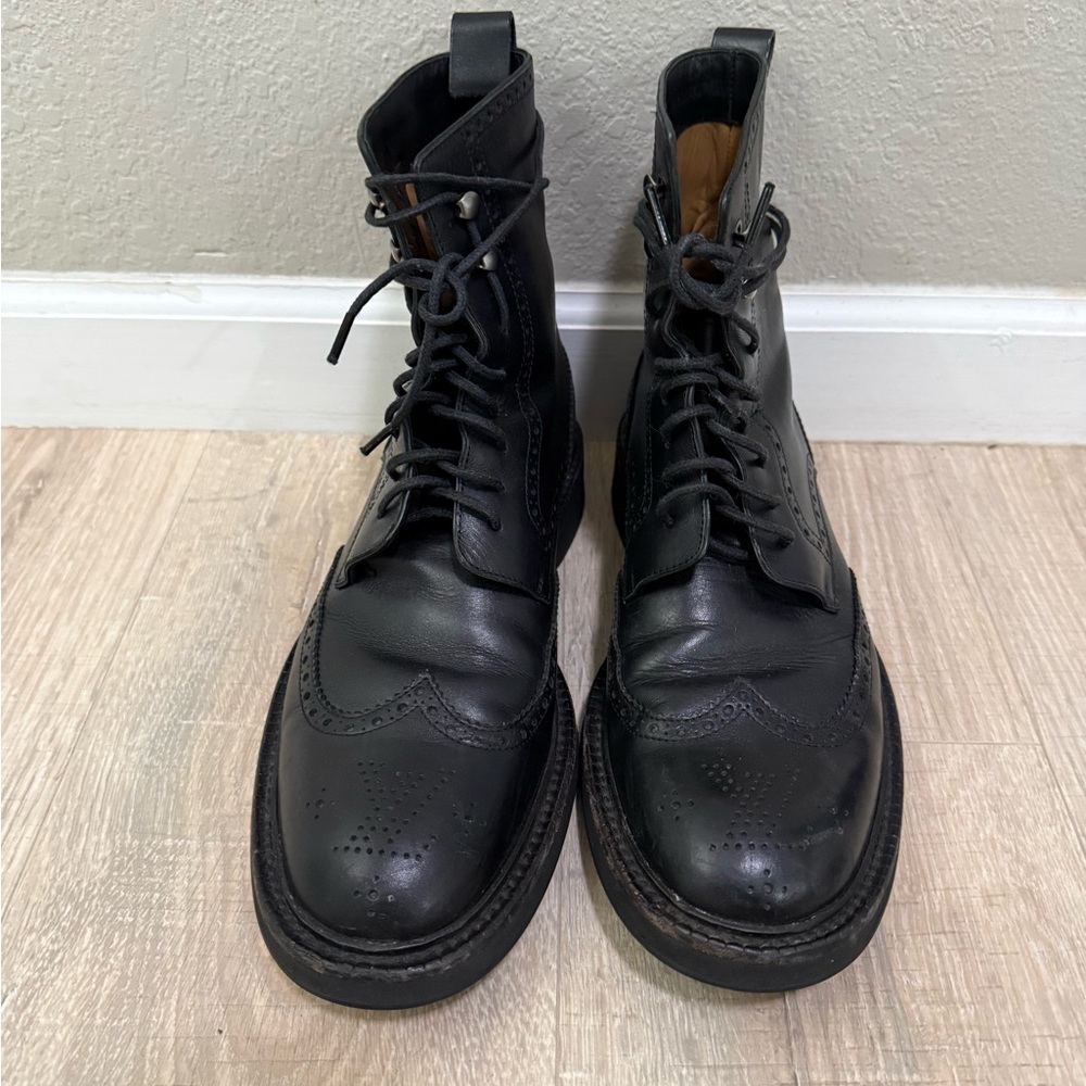 Louis Vuitton Black Leather Brogue Combat Boots Monogram Sole 8.5 - Picture 2 of 11